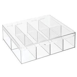 Kitchen storing teas coffees transparent light weight square shaped acrylic storage box bins with lid