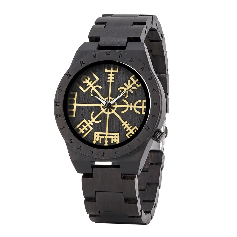 BOBO BIRD 2022 Wooden Handmade Watch Men Runic Circle Watches with Golden Helm of Awe or Vegvisir Quartz Wristwatch Man