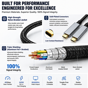 Cable USB4 LUNG KAY 240W PD 3.1, Transferencia de Datos de 40 Gbps, Video 8K a 60 Hz, Tipo C a C, Cable Trenzado Compatible con Thunderbolt 4 - Product Image 3
