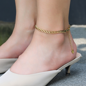 Bracelets <span class=keywords><strong>de</strong></span> <span class=keywords><strong>Cheville</strong></span> Maillons Plats <span class=keywords><strong>Gourmette</strong></span> Plaqué Or 14K, Bijoux pour Femmes, Cadeau Été Plage Étanche, Grosse Chaîne Cubaine pour Femme - Product Image 1