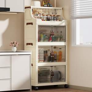 Armario <span class=keywords><strong>de</strong></span> Almacenamiento Moderno Plegable <span class=keywords><strong>de</strong></span> 5 Niveles <span class=keywords><strong>de</strong></span> <span class=keywords><strong>Plástico</strong></span> PP con Capacidad <span class=keywords><strong>de</strong></span> 20-35L para Uso Doméstico <span class=keywords><strong>en</strong></span> Baño, Estudio, Escritorio y Cocina - Product Image 2