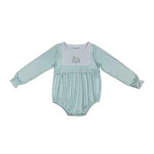 Mameluco de Historia de Natividad bordado de manga larga azul de alta calidad para niñas pequeñas con cremallera de punto para boutique de Primavera al por mayor - Product Image 2