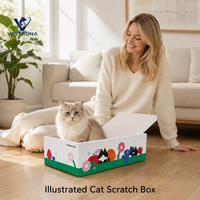 Cuccia Tiragraffi Illustrata per Gatti in Cartone Ondulato, Giocattolo da Interno per Animali Domestici, Casetta Gioco, Ingrosso