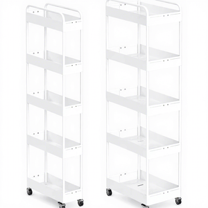 Chariot de rangement pliable et réglable sur roulettes, étagère extensible pour espaces étroits, en acier au carbone pour cuisine - Product Image 1