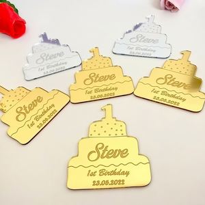 Etiquetas de Acrílico para Recuerdos de Primer Cumpleaños, Forma de Pastel, Nombre y Fecha Personalizados, Agradecimiento, Decoración Impermeable para Fiesta de Bebé - Product Image 3
