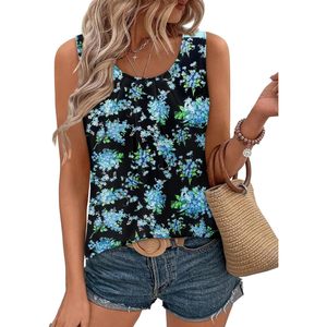 Camisetas sin mangas para mujer, blusa informal con cuello redondo y estampado floral, con bolsillos, ropa de verano - Product Image 2