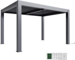 Pergola rétractable électrique 10x13, pergola motorisée à lames orientables en aluminium, 2 lames réglables indépendantes - Product Image 2