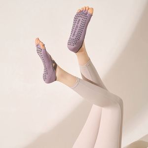 Custom Open-toe Yoga Socks with Cross-straps and Rubberized Points, Professional Anti-slip Five-finger Socks for Indoor Sports - Product Image 1