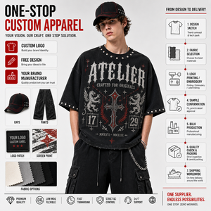 Camiseta Urbana Personalizada de Algodón Pesado de 300GSM con Lavado Desgastado, Estilo Oversize, Corte Recto y Gráfico de Pedrería para Hombre - Product Image 1