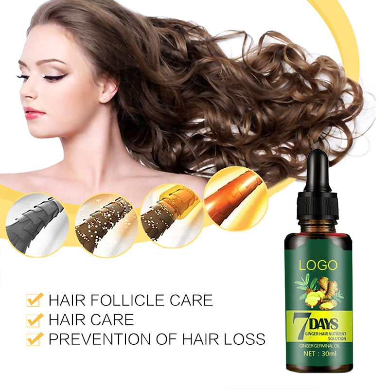 Etiqueta privada 7 dias herbal orgânico anti perda de cabelo soro de gengibre óleo para crescimento do cabelo