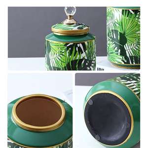 Frascos de almacenamiento de cerámica con textura de hoja verde con tapas, cubierta de cristal, tarro, Caddy de té, decoración de escritorio, jarrón de porcelana, <span class=keywords><strong>arreglo</strong></span> floral - Product Image 5