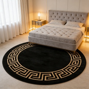 Tappeti Moderni Rotondi Neri <span class=keywords><strong>e</strong></span> Oro, Grande <span class=keywords><strong>Tappeto</strong></span> per Soggiorno, <span class=keywords><strong>Tappeto</strong></span> Circolare 200 Pieghevole, Lavabile in Lavatrice, Morbido <span class=keywords><strong>Tappeto</strong></span> Rotondo in Flanella - Product Image 2