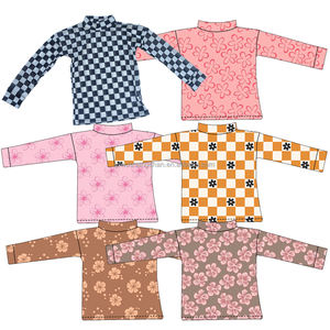 Vendita Calda Estiva Camicie Traforate per Bambini con Stampa Floreale e a Quadretti, Vendita all'Ingrosso di Top in Rete a Maniche Lunghe per Bambine - Product Image 1