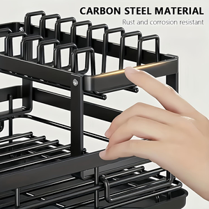 <span class=keywords><strong>Égouttoir</strong></span> à vaisselle multifonctionnel à 2 niveaux avec <span class=keywords><strong>bac</strong></span> de récupération des eaux, en acier au carbone, gain de place, pour comptoir de cuisine - Product Image 5