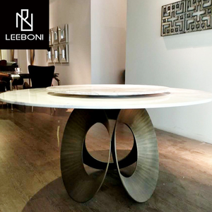 Juego de mesa de comedor <span class=keywords><strong>Lazy</strong></span> <span class=keywords><strong>Susan</strong></span> redonda moderna italiana Popular mesa de comedor de mármol redonda de lujo con patas doradas - Product Image 3