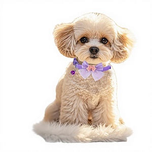 Collier pour chien réglable en polyester écologique, rose uni, avec nœuds en ruban cœur pour Yorkshire, Malte, petits chiens, promenade en extérieur - Product Image 2