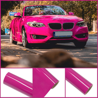 Film Vinyle PET Ultra Brillant Rouge Rose Magenta Auto-Réparant Sans Colle pour Carrosserie Complète, Décalcomanies PVC DIY, Accessoires de Protection pour Voiture