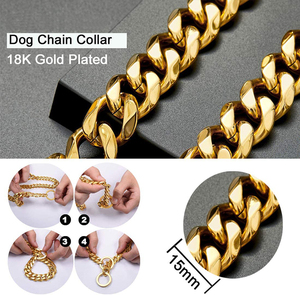 Custom 15mm Stainless Steel <strong>Dog</strong> <strong>Collar</strong> <strong>with</strong> Cuban Link <strong>Chain</strong> Miami Gold <strong>Dog</strong> Choke <strong>Collar</strong> Personalized - Product Image 4