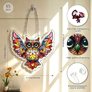 Stained Glass <b>Owl</b> Acrylic Puzzle 65Pcs 2mm Transparent DIY Wall Hanging <b>Ornament</b> for Home Decor - Product Image 1