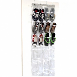 Four-Eye Layering PVC Non-Woven Fabric 24 Grid Door Rear Hanging Bag Light Gray Door Rear <b>Shoes</b> Multi-Layer <b>Storage</b> Hanging Bag - Product Image 1
