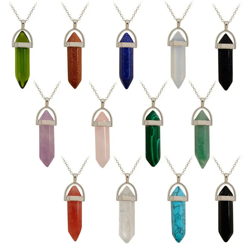 Natural Stone Bullet Shape Healing Point Pendant Necklaces Turquoise Crystal Stone Quartz Pendant Necklace Women Jewelry