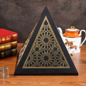Moroccan Style <b>Black</b> Pyramid Jewelry <b>Box</b> with Gold Inlay Pattern and Two Drawers - Product Image 2