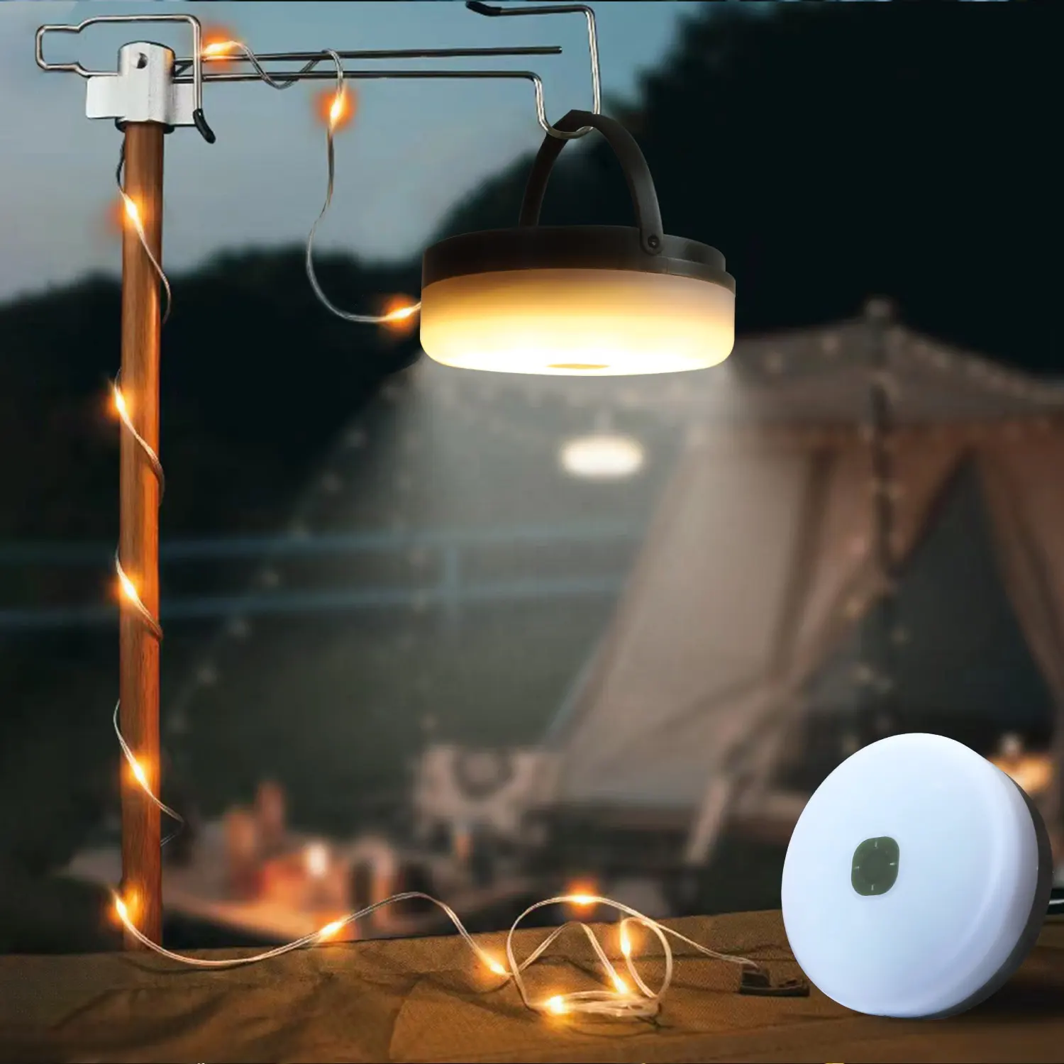 Solar USB Rechargeable Bulb LED Camping String Lights Strip Lantern Lamp Hanging Hook Portable Tent Lamp Waterproof Warm white