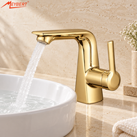 Robinet de lavabo en laiton doré, mitigeur de salle de bain à cartouche céramique, montage sur comptoir, monocommande eau chaude/froide pour lavabo