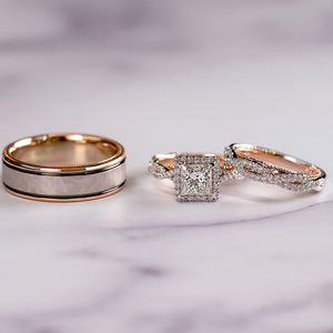 Luxury <strong>Couple</strong> Jewelry 3pcs Rose Gold Plated Diamond Twist Engagement <strong>Ring</strong> Square Zircon Wedding <strong>Ring</strong> <strong>Set</strong> Women Men - Product Image 4