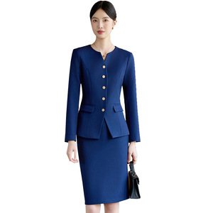 Women's Elegant Suit Set Long Sleeve Midi Skirt Polyester Worsted Anti-Wrinkle Professional Formal Blazer - Product Image 5