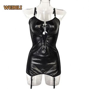 Vente chaude 2 pièces ensemble de sous-vêtements avant découpe <span class=keywords><strong>Bustier</strong></span> maille cuir couture body ensemble femmes Sexy Lingerie <span class=keywords><strong>et</strong></span> <span class=keywords><strong>porte</strong></span>-jarretelles - Product Image 4