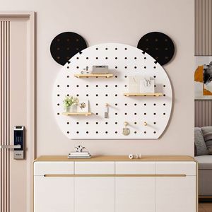 Custom Made Solid <b>Wood</b> <b>Pegboard</b> Wall Hanging Panel White Polygon Shape Punch Free Wall Mounted Storage Rack For Living Room - Product Image 3