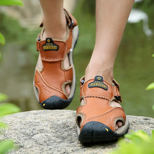 Sandalias de Cuero Genuino para Hombre, Punta Cerrada, Suela de Goma Transpirable, Zapatos Casuales de Verano para Senderismo, Talla Grande - Product Image 3