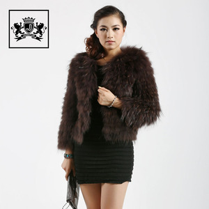 Janefur femmes élégant véritable fourrure manteaux d'hiver personnalisé <span class=keywords><strong>gris</strong></span> manteau de fourrure de raton laveur - Product Image 5