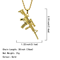 Chaîne torsadée Hip Hop avec pendentif pistolet mitrailleur AK47 en alliage et strass