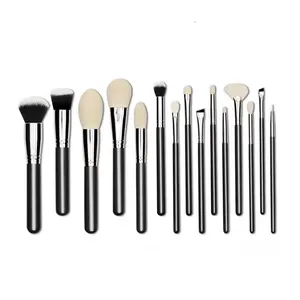 Machen Sie Ihre eigenen profession ellen mattschwarzen gebogenen kosmetischen Make-up-Pinsel Griffe Logo-Set natürliches Ziegenhaar mit Tasche nicht synthetisch