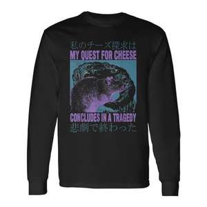 My Quest For Cheese Rat T-shirt giapponese a maniche lunghe dal design vintage - Product Image 1