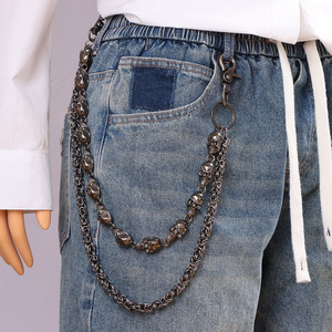 <b>Skull</b> Waist Chain Double Layer Punk Hip Hop Men's Chain Tibetan Silver Black Skeleton Pattern Daily Wear - Product Image 2
