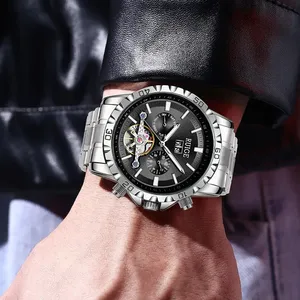 Montres mécaniques pour hommes à la mode, étanches, bracelet en acier inoxydable, montre homme tourbillon multifonctionnelle - Product Image 4
