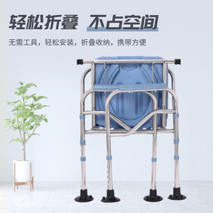 Foldable Toilet <b>Chair</b> For Elderly And Disabled With Stainless Steel Frame Adjustable Height Waterproof Seat Hospital Use - Product Image 4