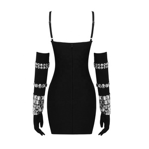 Abito da Festa di Lusso alla Moda da Donna per Club Fasciante Aderente Mini Abito Nero con Perline e Decorazione di Diamanti Vestidos - Product Image 6