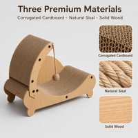 Arbre à chat moderne et léger (1,5 kg) en carton écologique, design lit de repos incurvé, matériaux en sisal, papier ondulé et bois