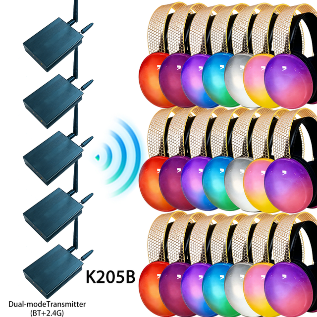 Dual Mode 3 Channel RF Silent Disco Headphone System Transmitter, 505M Qualcomm ENC HiFi Stereo Headset for Party