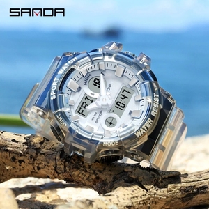 Personnalisé Votre Propre Logo Sanda 3100 Chronographe Montres Double Affichage Hommes Étanche Mode Bracelet Transparent Lumineux Reloj <span class=keywords><strong>Montre</strong></span> - Product Image 4