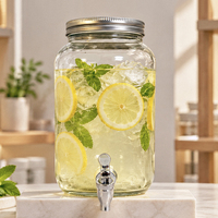 Distributeur de boissons en verre commercial de 1 gallon avec robinet, pot à jus transparent avec couvercle métallique argenté, vaisselle OEM