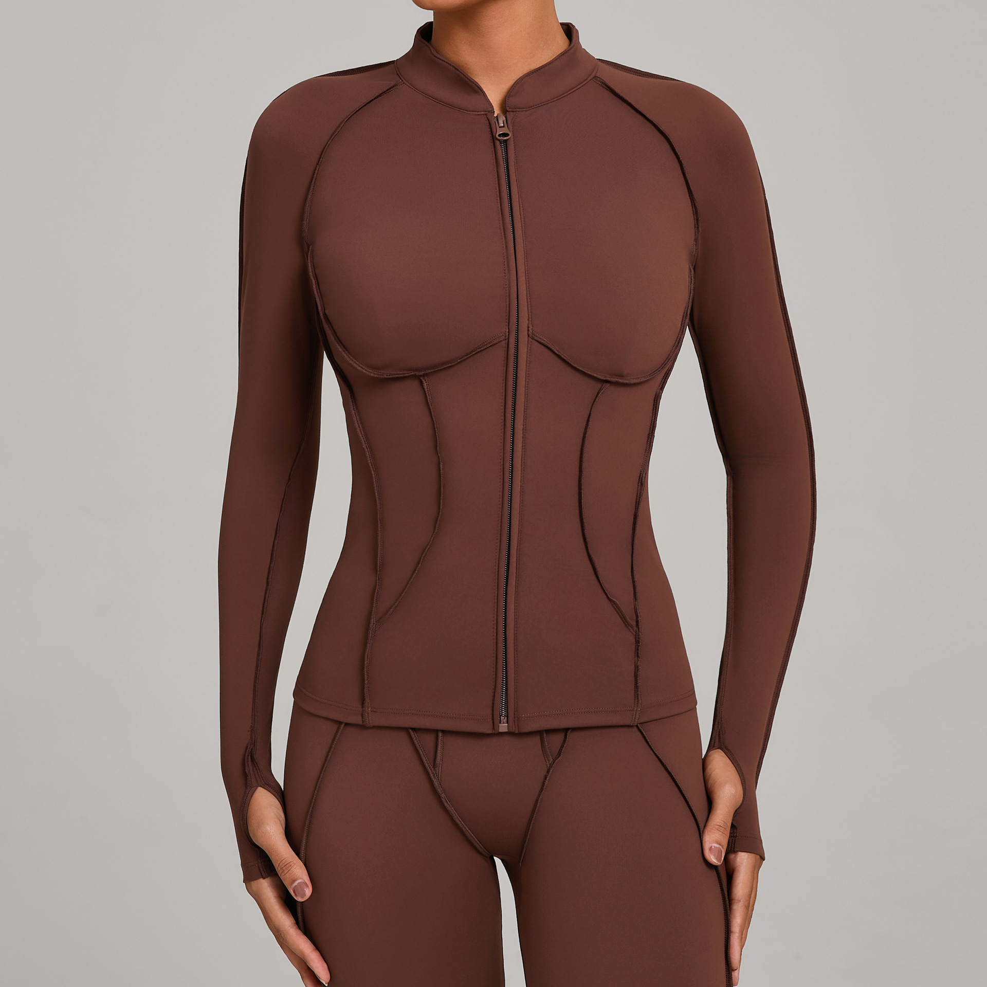 Stand-up Collar Zipper Long-sleeved Yoga Coat Women's Tight Quick-drying Yoga Wear Jackets Outdoor Fitness Sports Long Sleeves