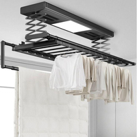 Séchoir à linge électronique pliable à levage automatique, télescopique, avec éclairage LED intégré, chauffage et quatre ventilateurs, gain de place pour balcon
