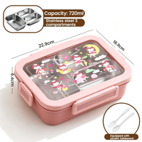 Boîte à lunch pour enfants pour la rentrée scolaire, 3 compartiments, 720 ml, acier inoxydable 304, rectangulaire, sans BPA