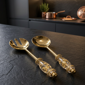 Ensemble de service à salade avec manche noir, cuillère et fourchette à salade en acier inoxydable pour une table élégante à la maison, en cuisine et au restaurant - Product Image 3