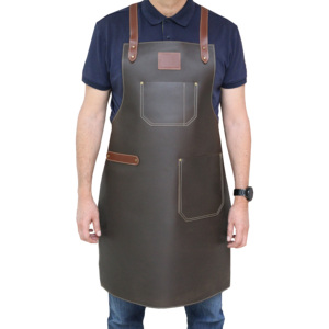 Đầy đủ hạt Da Nướng Tạp dề BBQ Dày da có thể điều chỉnh Tạp dề thợ cắt tóc Tạp dề với túi cho hàn chế biến gỗ người đàn ông - Product Image 2